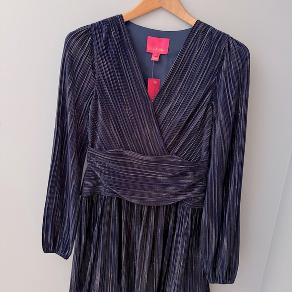 LILLY PULITZER Jessamie Long Sleeve Dress - Low Tide Navy Blue Foil - Picture 3 of 12
